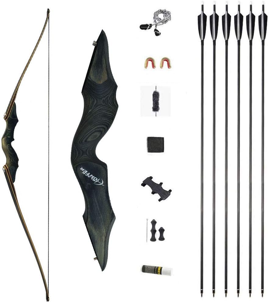 60" Archery Takedown Longbow and Arrow Set Adult Right Hand Hunting Wood Bow American Longbow 25-60Lbs Draw Weight