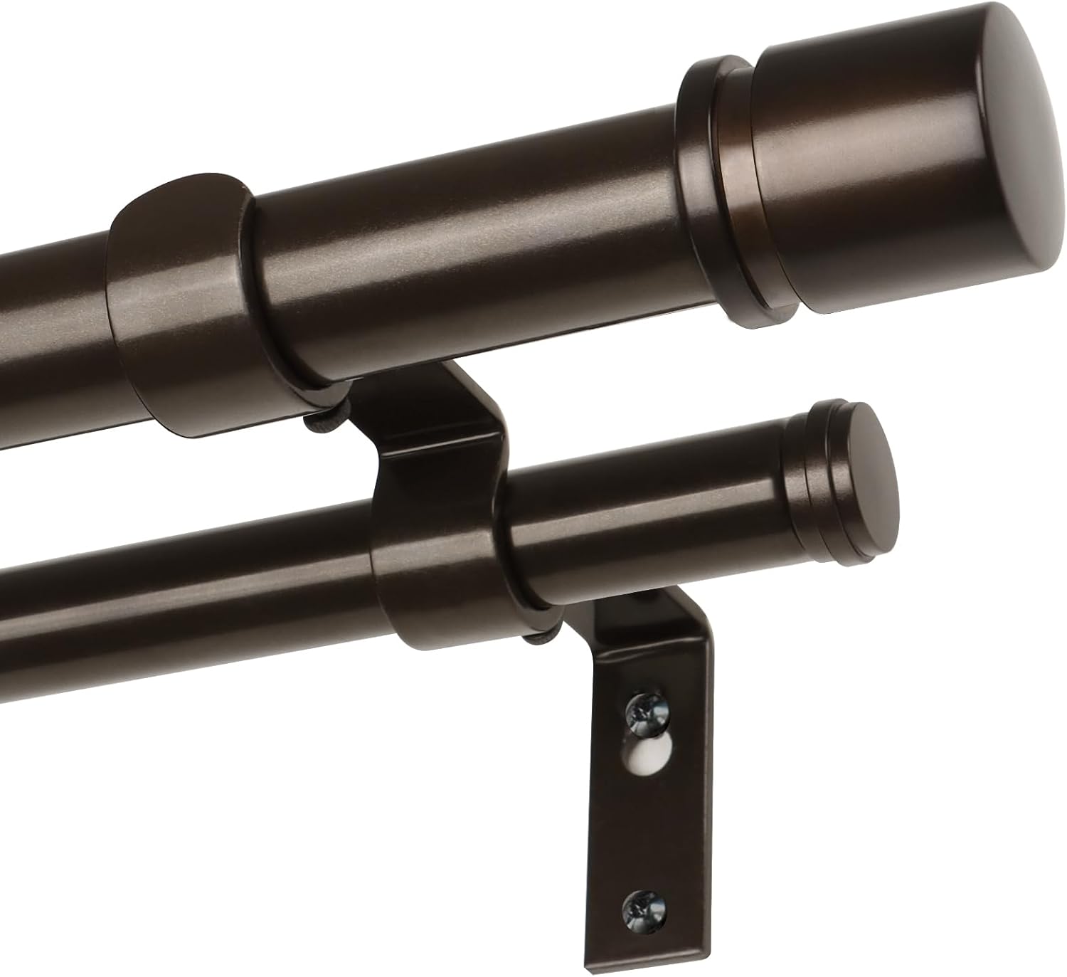 Double Curtain Rod 72 to 144 Inch, HOTOZON 1 Inch Heavy Duty Curtain Rods for Windows, Telescoping Double Drapery Rod with Simple Cap Finials, Bronze Bronze 72-144"