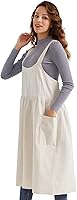 Vista 3 de Surblue Delantal de lino de algodón con espalda cruzada para mujer, con bolsillos, vestido para hornear, cocinar, jardinería