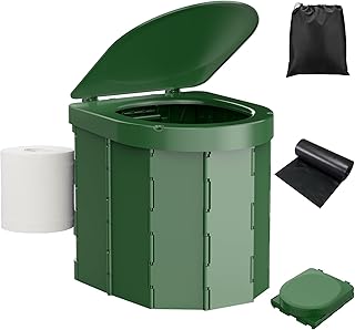 WADEO Tragbare Campingtoilette mit Deckel, Faltbare Toilette mit Belastbarkeit bis zu 200kg, Mobiltoilette Falttoilette mit Toilettenbeutel und Papierhalter, ideal für Camping Wandern Reisen Angeln