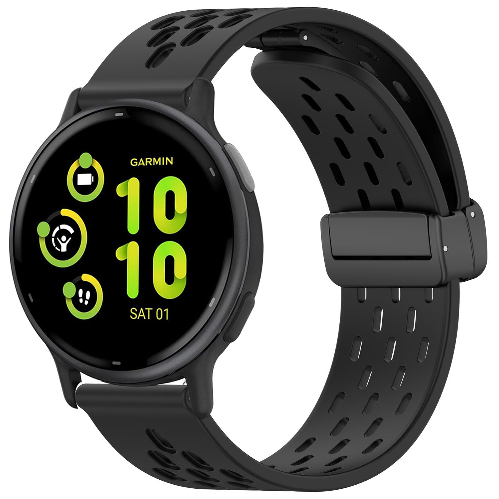 Lamshaw for Garmin vivoactive 5 バンド, 通気スポーツ シリコン 磁気クラス 交換バンド 長さ調節バンド 流行シリコンベルト vivoactive 5/Vivoactive 3/Venu Sq/Vivomove 3/Vivomove luxe/Vivomove Trend/Forerunner 165/Forerunner 245/Approach S42/D2 Airスマートウォッチに対応 (ブラック)