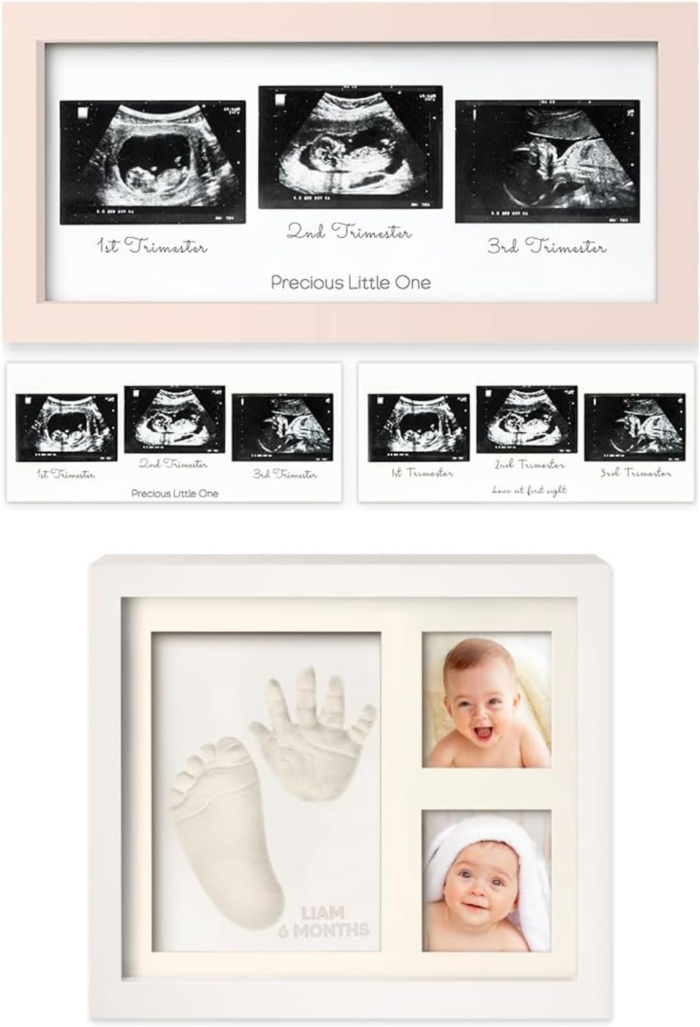 KeaBabies Sonogram Picture Frame and Baby Hand and Footprint Kit - Trio Ultrasound Picture Frames For Mom To Be Gift - Baby Footprint Kit - Picture Frame