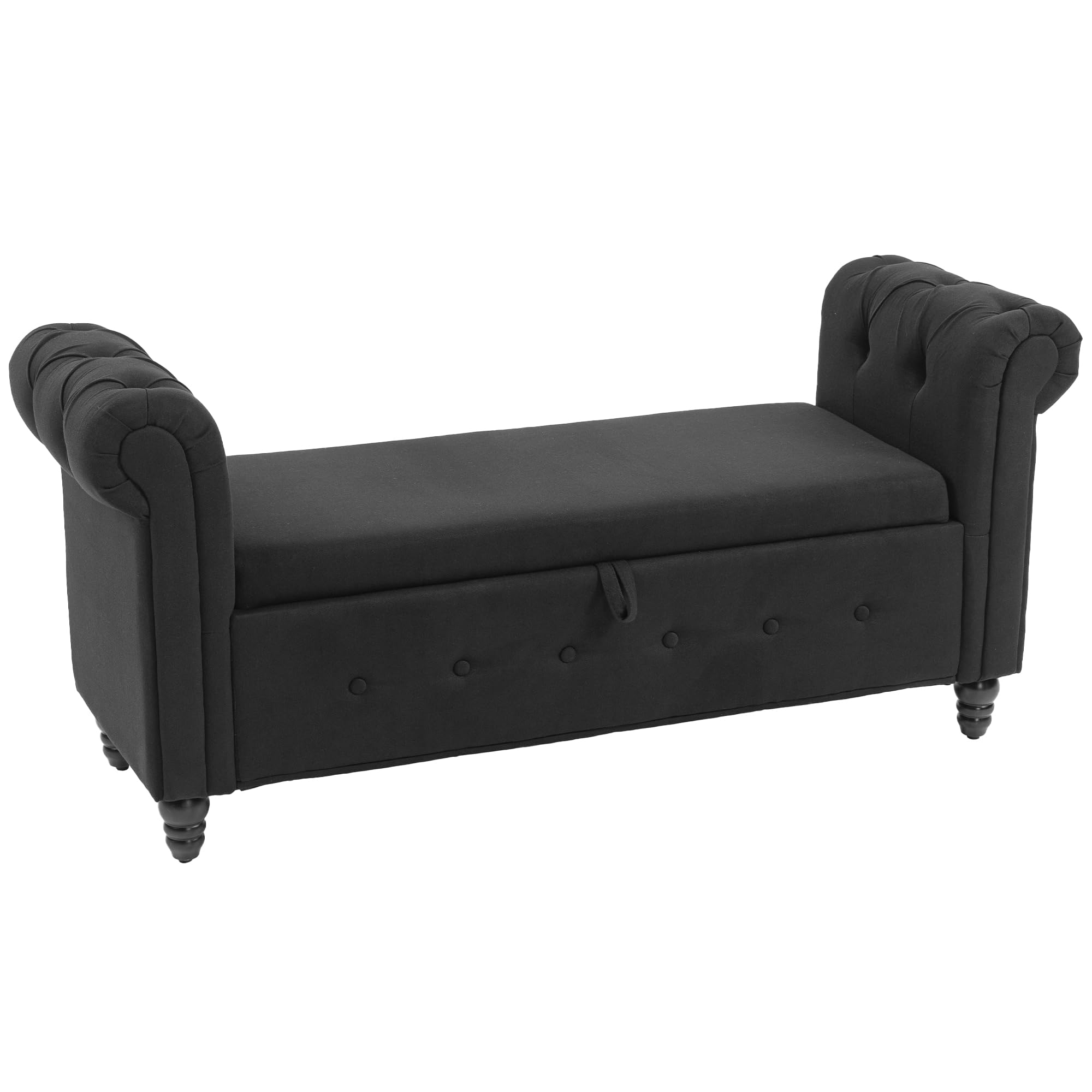 HOMCOM Banc de Rangement, Coffre de Rangement 146,5 x 49 x 72 cm Noir | Tissu Aspect Lin, Pieds en Bois