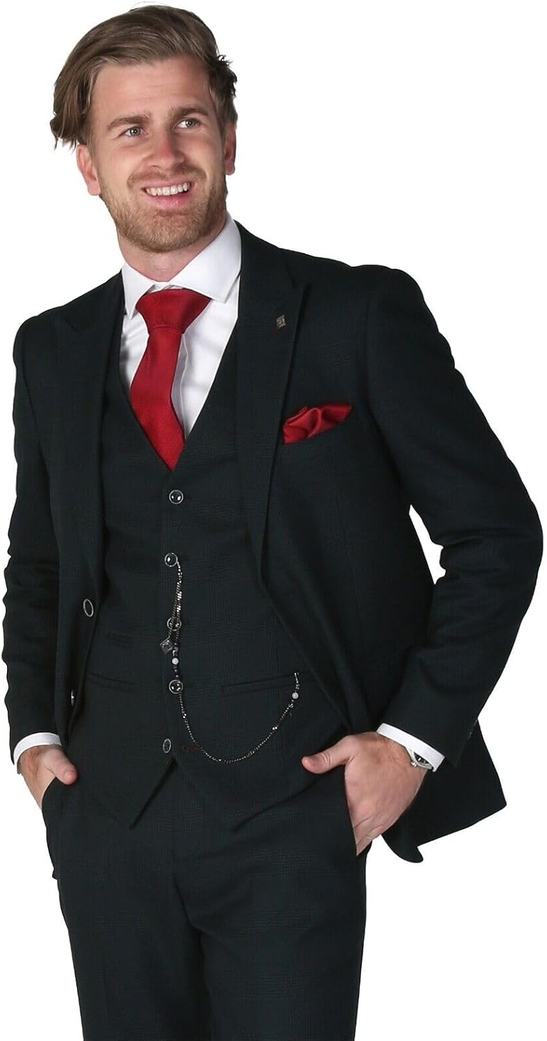 Men’s Dark Green Tweed Check Suit, 3 Piece Formal Set Sold Separately
