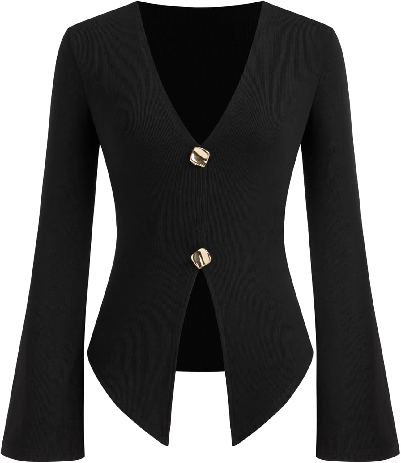 CIDER Women's Tops V Neck Long Sleeve Top Split Elegant Slim Fit Cotton Blend Knit Fabric Daily Casual