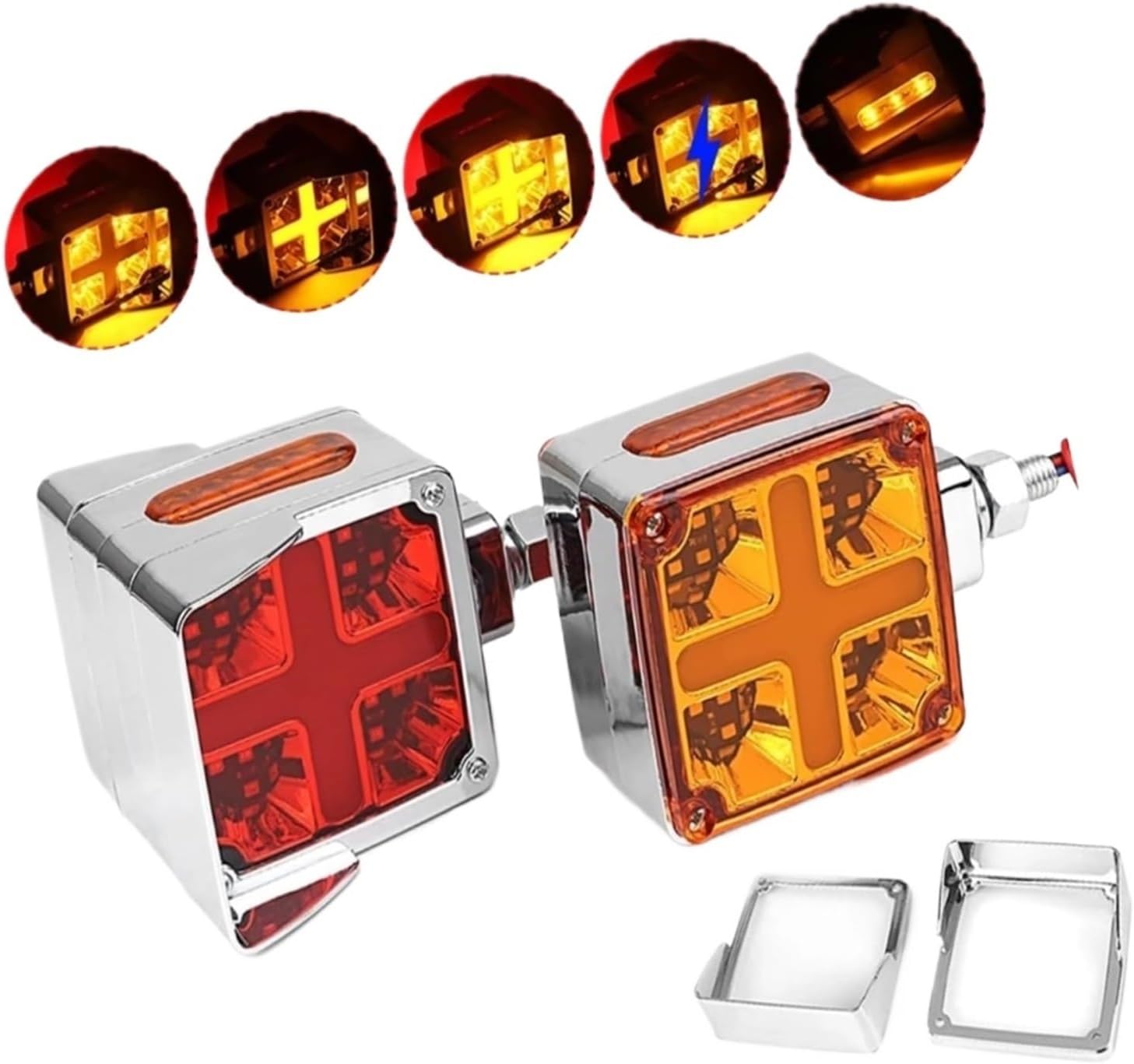 For Peterbilt for Kenworth for Freightliner for Truck 3 Inch Red Amber Square Double Face Pedestal for Fender Stop Turn Tail Lights(2pcs Left Right)
