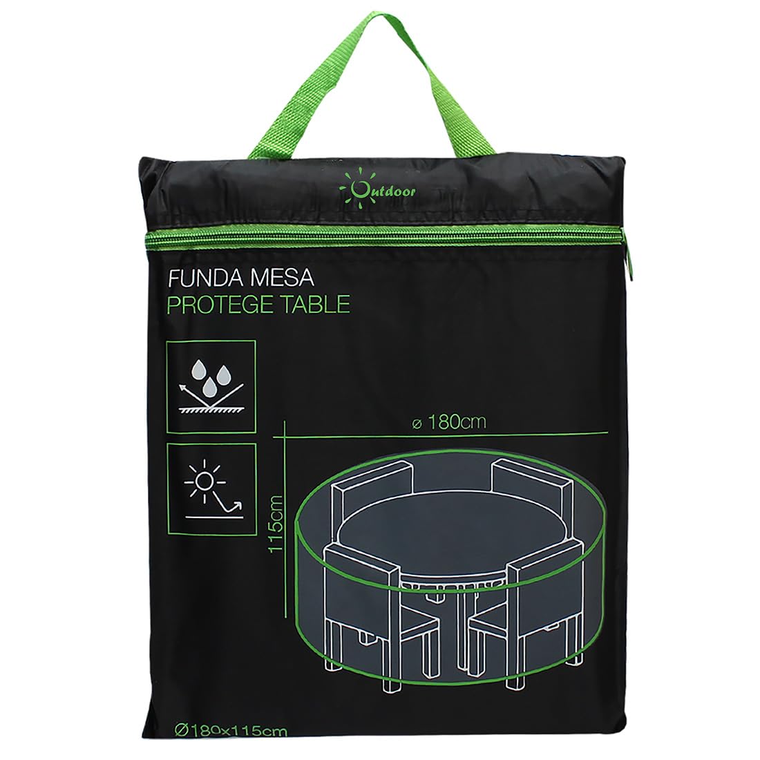 Acomoda Textil – Funda Impermeable de Exterior para Mobiliario de Jardín, Terraza y Patio. Funda Plegable, Protectora y Resistente contra Sol y Lluvia. (Mesa Redonda 180 cm)