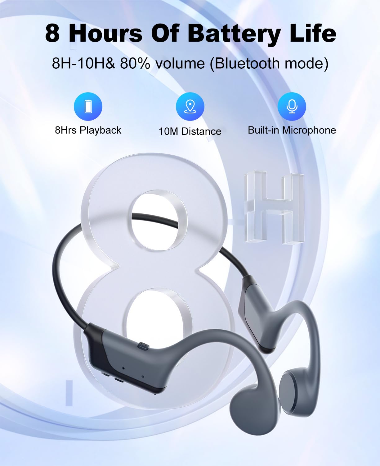 Auriculares de conducción ósea, auriculares deportivos Bluetooth de oído abierto mejorados 2024 con micrófono, IP55, impermeables, 8 horas de reproducción y auriculares inalámbricos IP55 para correr