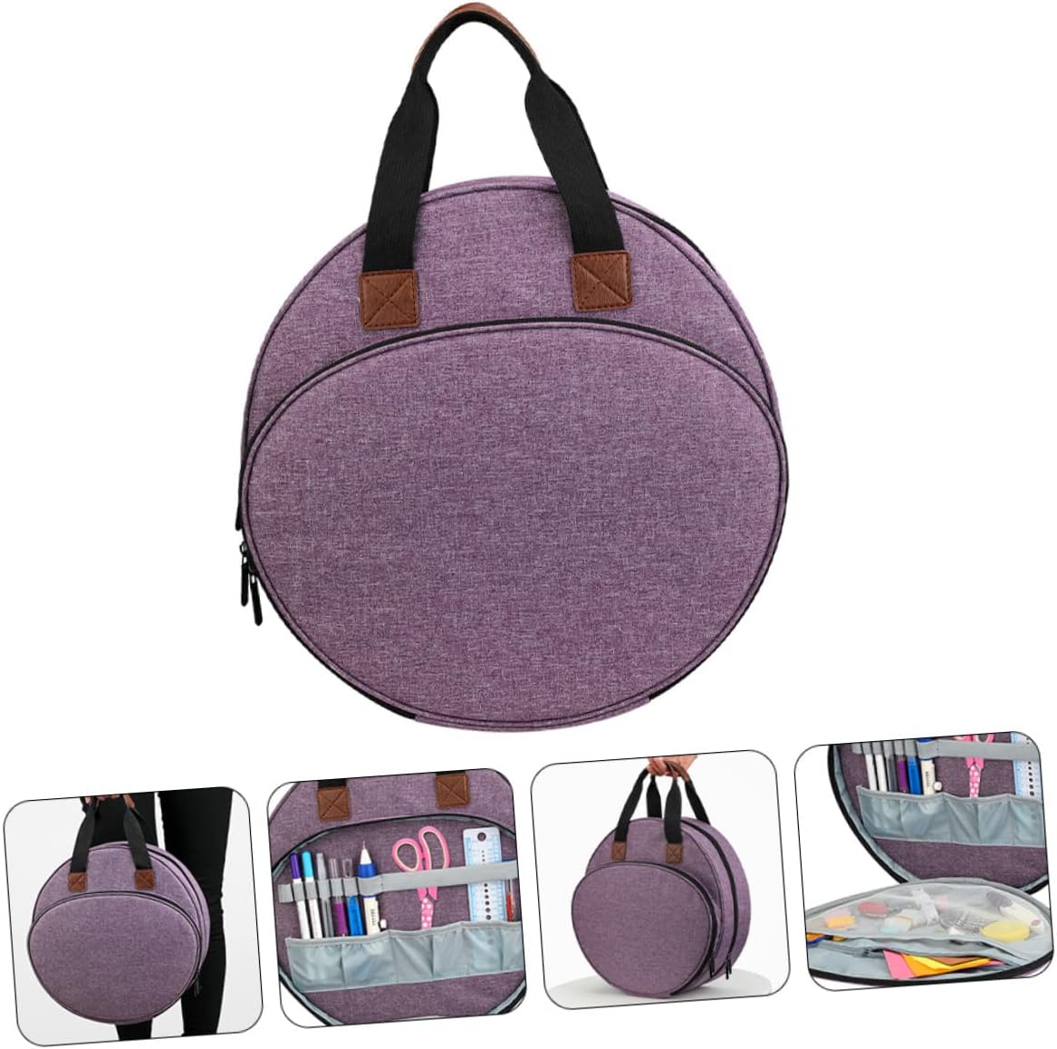 KALLORY 1 PC Multi Pocket Embroidery Tool Storage Bag Heavy Duty Project Pouch with Zipper Pocket Sturdy Handle for Embroidery Kits and Accessories Scratch Resistant Design