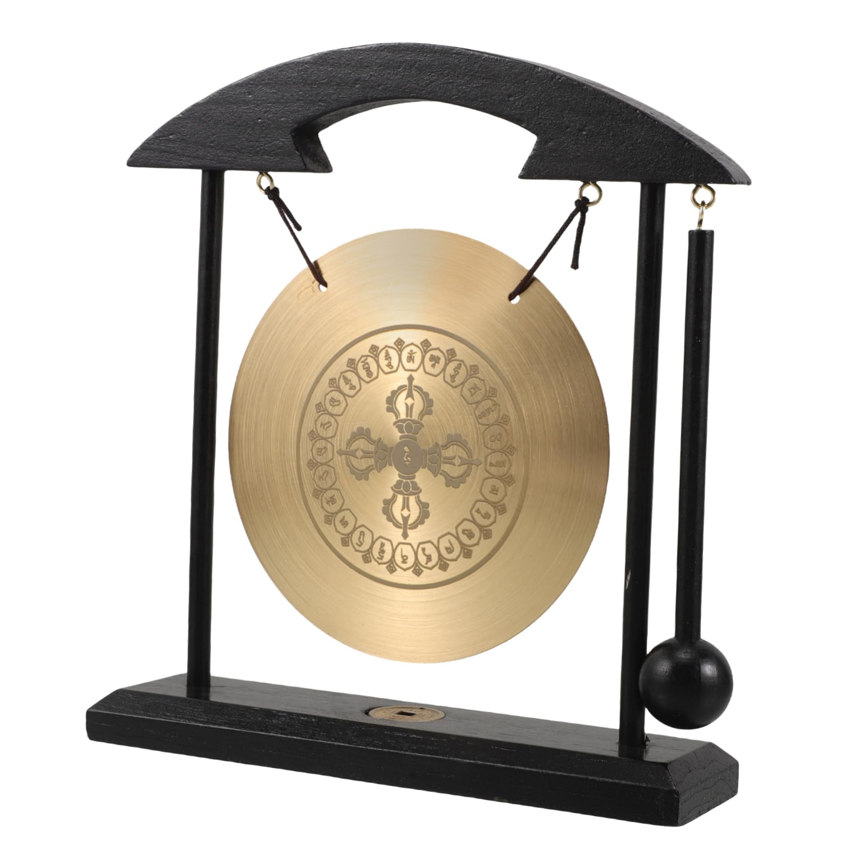 IMIKEYA Gong Pieza Coleccionable y Soporte y Mazo Feng Shui de Latón Sonido Relajante Adorno Decorativo para Mesa en Hogar