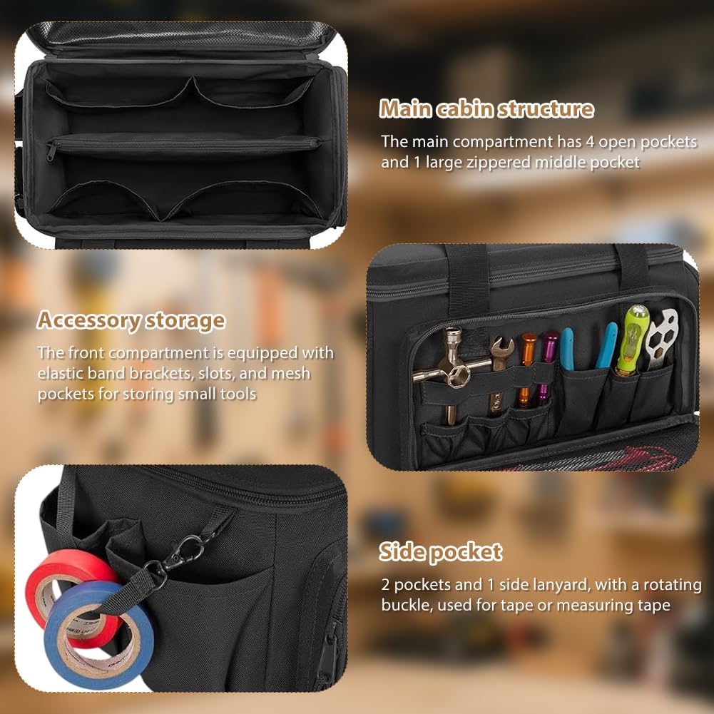 Borsa per attrezzi per uomo, elettricista, impermeabile, borsa attrezzi multifunzionale, scatola attrezzi universale con molteplici tasche per artigiani, elettricisti, falegnami