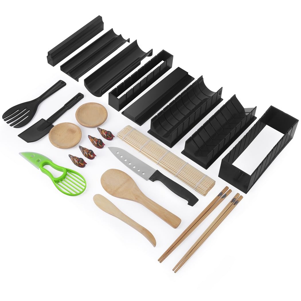 Kit de fabrication de sushis 23 pièces pour débutants, ensemble d'outils de sushi maison haut de gamme avec moules à riz en plastique et accessoires