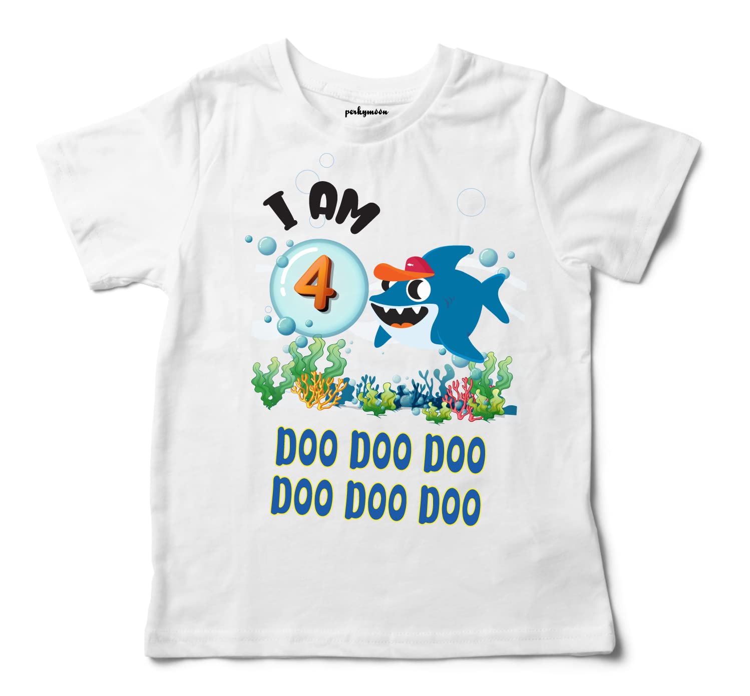 PerkymoonShark Yearly Birthday Theme Cotton T-Shirt for Baby Girl and Baby boy 2-3 Year (3-4 Years) White