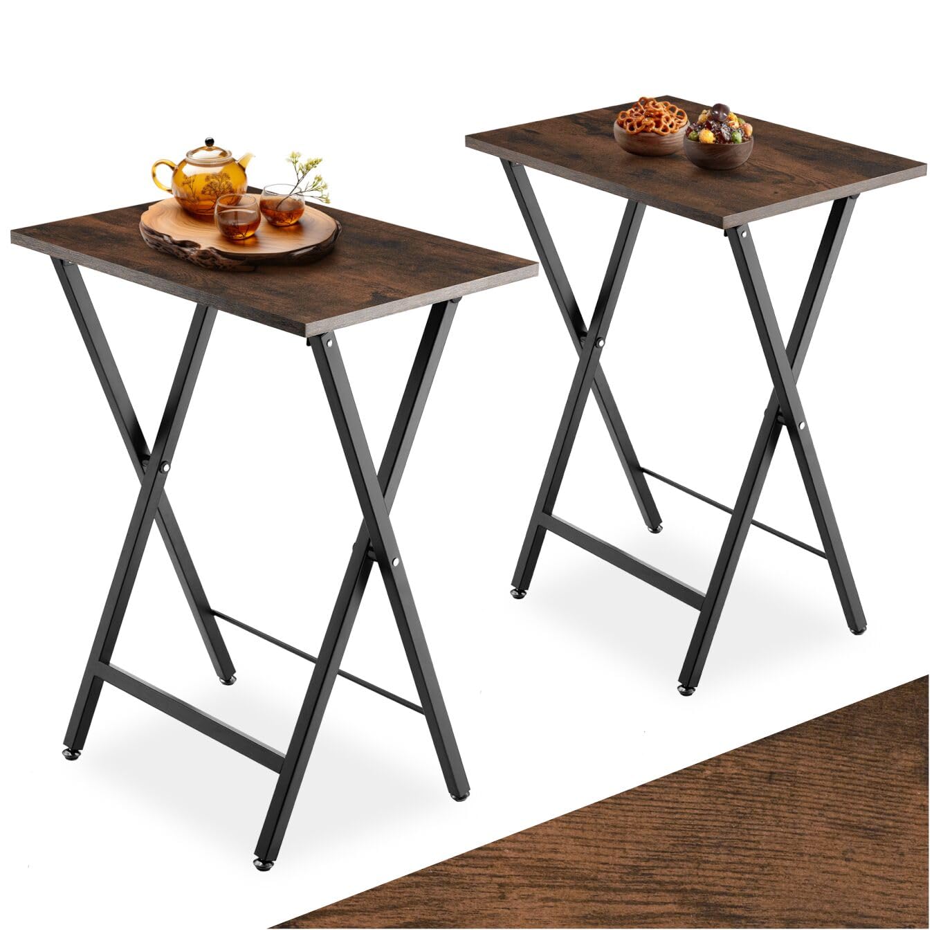 Tectake Phoenix Set di 2 tavolini, truciolato effetto legno, telaio acciaio scuro