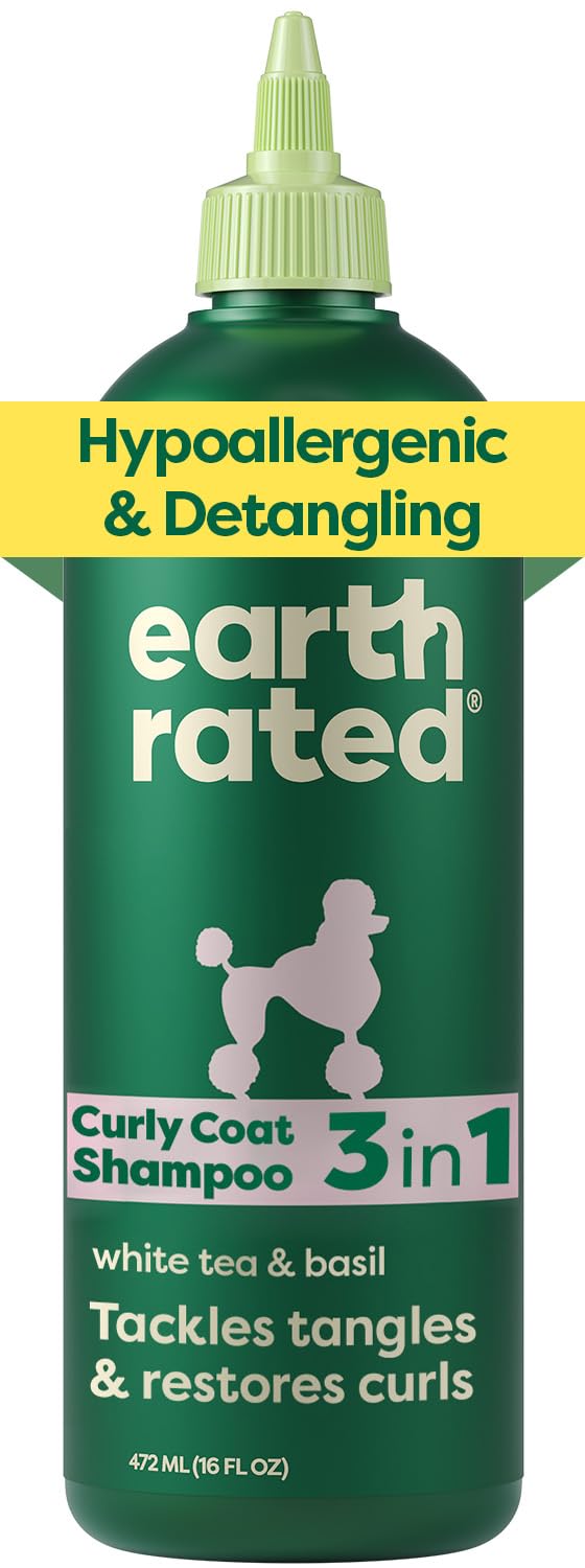 Earth Rated 3-in-1 Detangling Dog Shampoo and Conditioner, Deodorizing Oatmeal Shampoos for Dogs and Puppies, Great for Smelly Pets, White Tea and Basil Scent, 473 ml