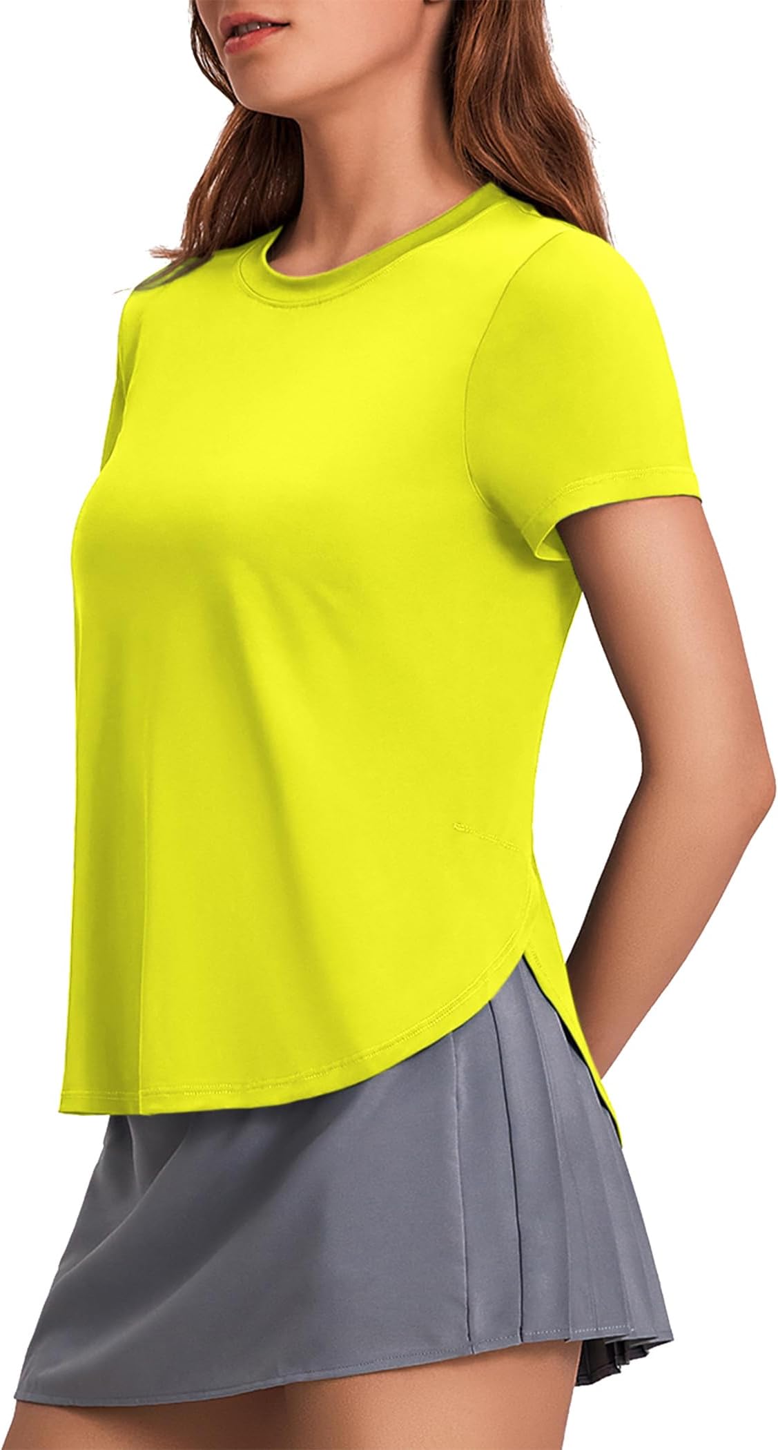 PINSPARKWorkout Tops for Women UPF 50+ Yoga Shirts Short Sleeve Athletic Tops with Side Slits Running Gym Tee Top Loose Fit