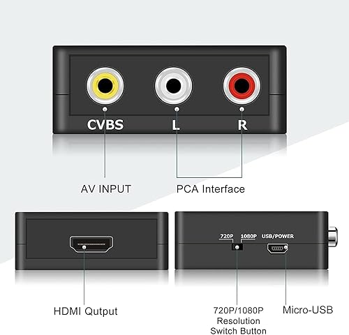 Miniatura 2 de Convertidor RCA a HDMI, AV2Hdmi 1080P RCA compuesto CVBS AV a HDMI Video Audio Converter Box para PS2 Wii Xbox VHS VCR Cámara Reproductores de DVD,