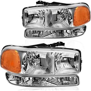 DWVO Headlights Assembly Compatible with 1999-2006 GMC Sierra 1500/2500, 07 Sierra 1500/1500HD/2500HD/3500 Classic, 00-06 GMC Yukon/Yukon XL Headlamp Amber Reflector Clear Lens Chrome Housin