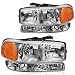 Headlight Assembly For 99-06 GMC Sierra 1500 2500 3500/2000-06 GMC Yukon & Park/Signal Headlamp, Chrome Housing