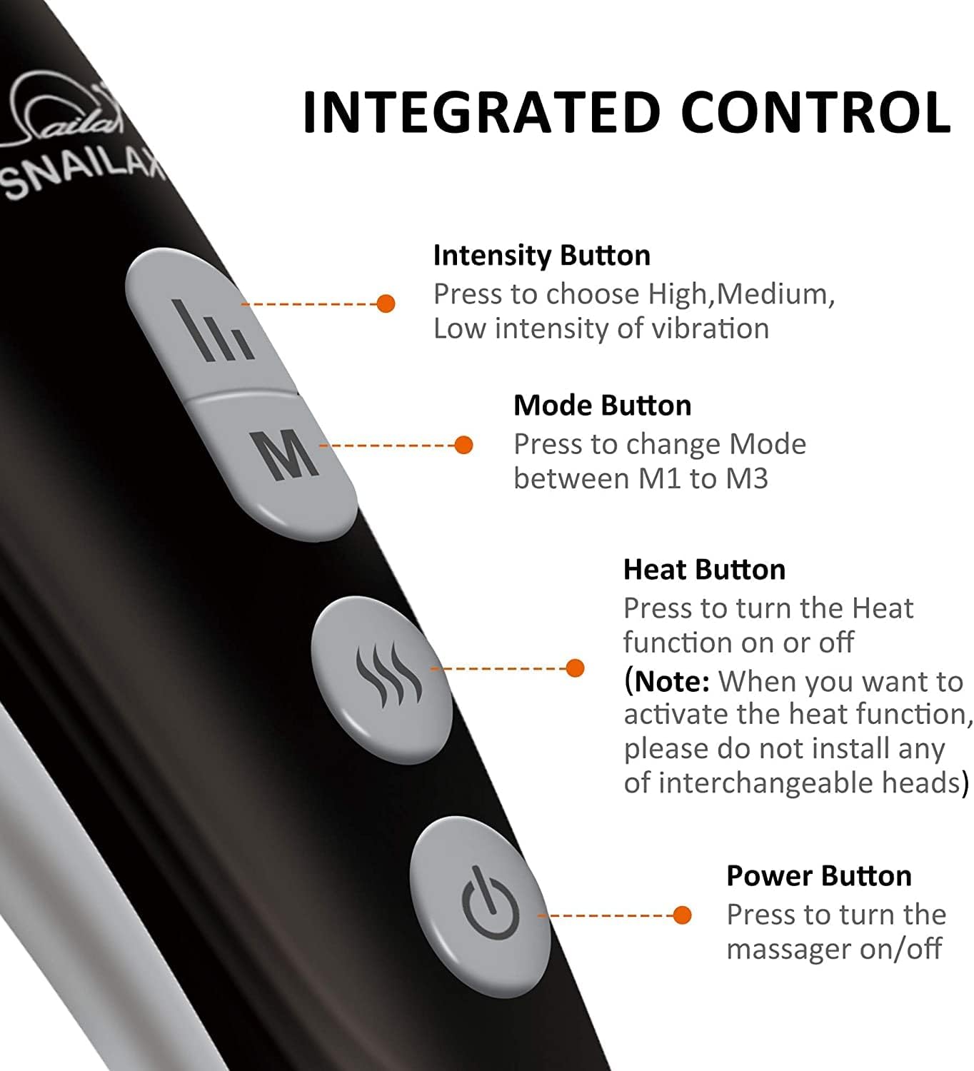 Snailax Cordless Handheld Back Massager with Heat,Deep Tissue Percussion Massager, 3 Sets of Dual Pivoting Heads,Rechargeable Hand Held Massager for Neck,Back Shoulder,Calf,Legs