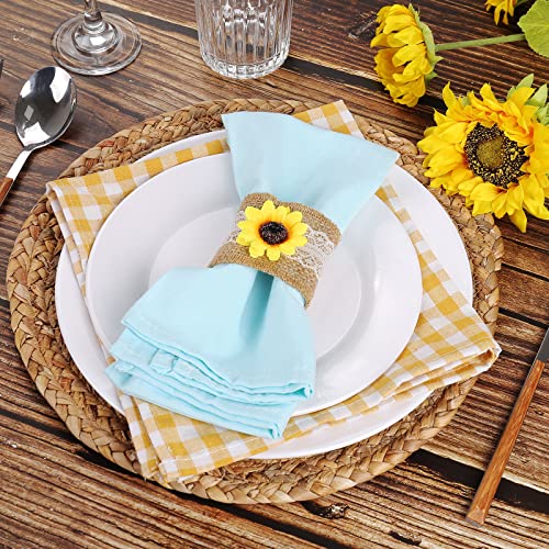 Loghog Fall Napkin Rings Set Of 12, Handmade Linen Napkin Ring, Sunflower Lace Buckle Holder Ring For Wedding, Banquet, Farmhouse, Thanksgiving, Picnic, Table Decor, Wedding Wristband #TOP2