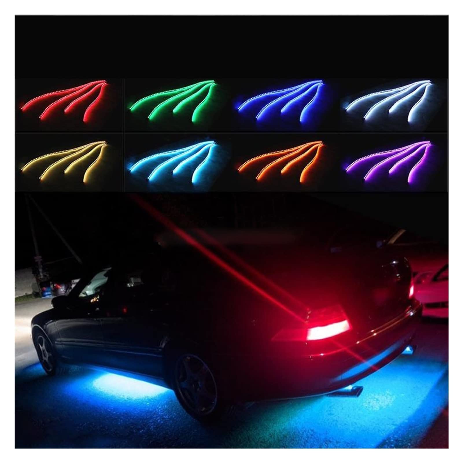 Rozgwieżdżone Niebo, 4x Podłączenie samochodu Elastyczna taśma PROWADZONY Zdalny/Aplikacja Kontrola LED RGB. Pasek pod ładowaniem samochodowym rurki podwozia System Neon Light(APP 120CM 150CM)