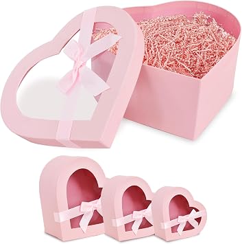 BEISHIDA Set of 3 Mothers Day Heart Shaped Box for Flowers,Chocolate and Strawberries,Mom Gift Box with Clear Lids for Presnet Flowers -Pink