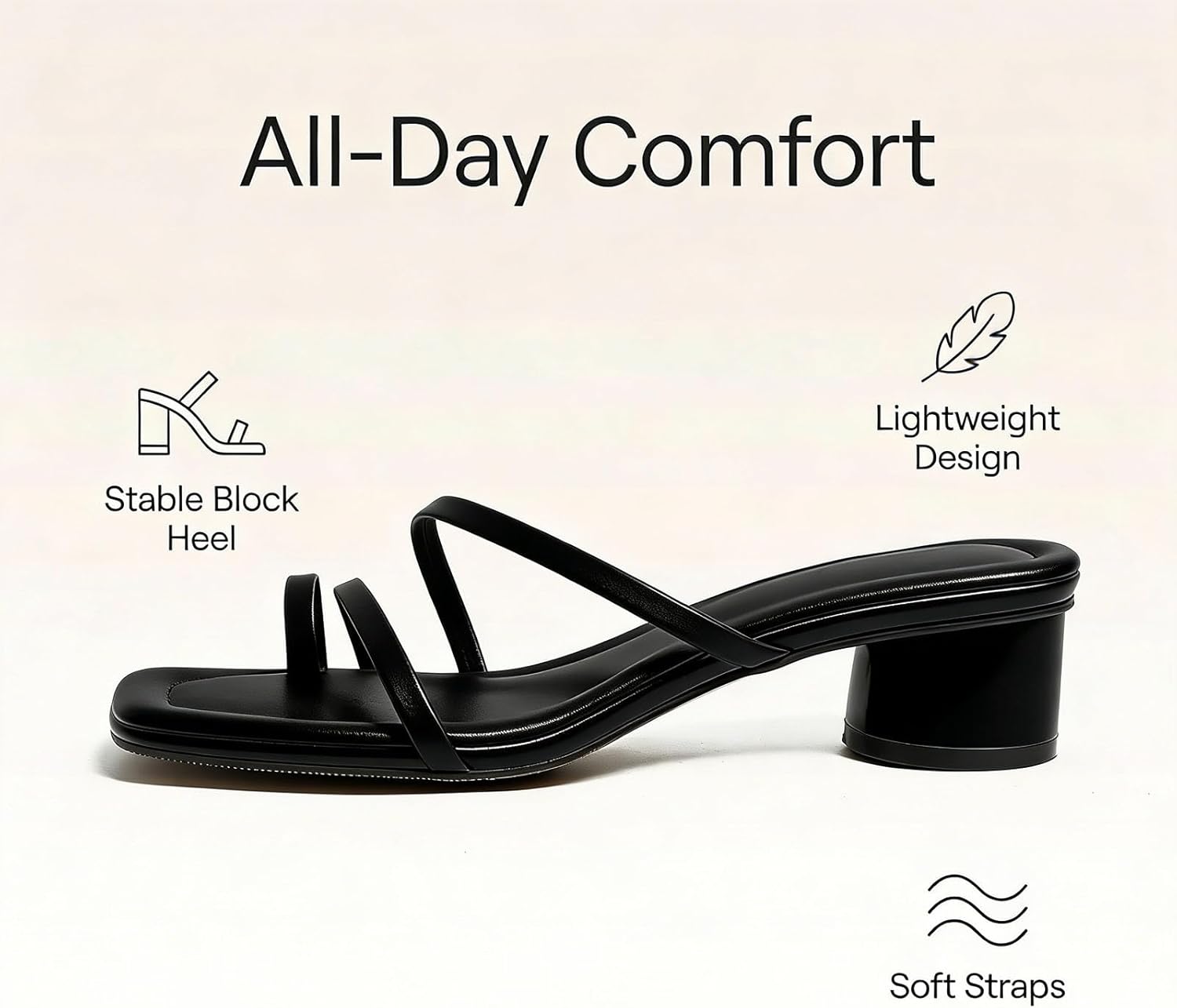 Women'S Open Toe Chunky Heel Strappy Sandals Fashion Square Toe Slip On Slides Mules Sandals For Summer For Outdoor Wear - Image 6