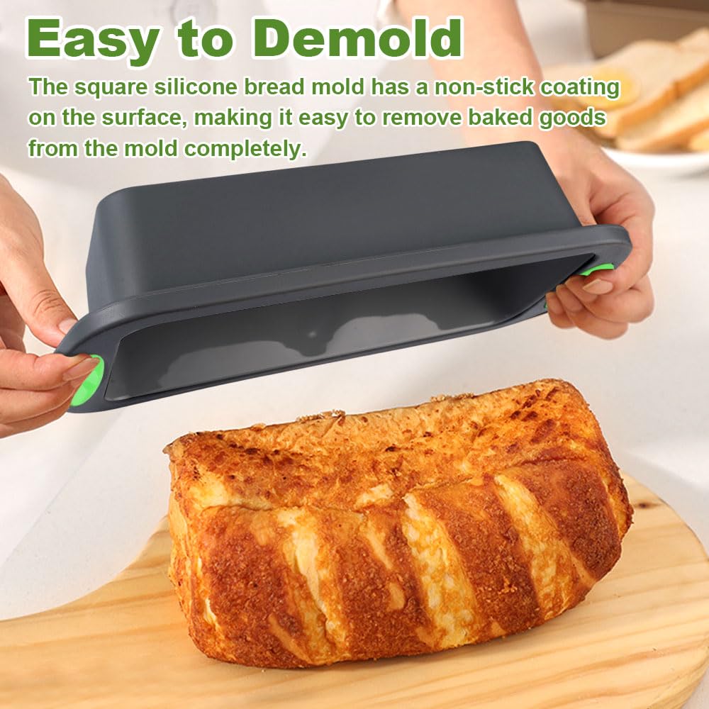 2 Piezas Molde Silicona Horno, 28x12x6 cm Moldes de Silicona para Hornear Pan, Sin BPA, Fácil de Limpiar, Molde Bizcocho Rectangular Antiadherente para Pasteles, Pan, Tostadas y Bollería — view 4