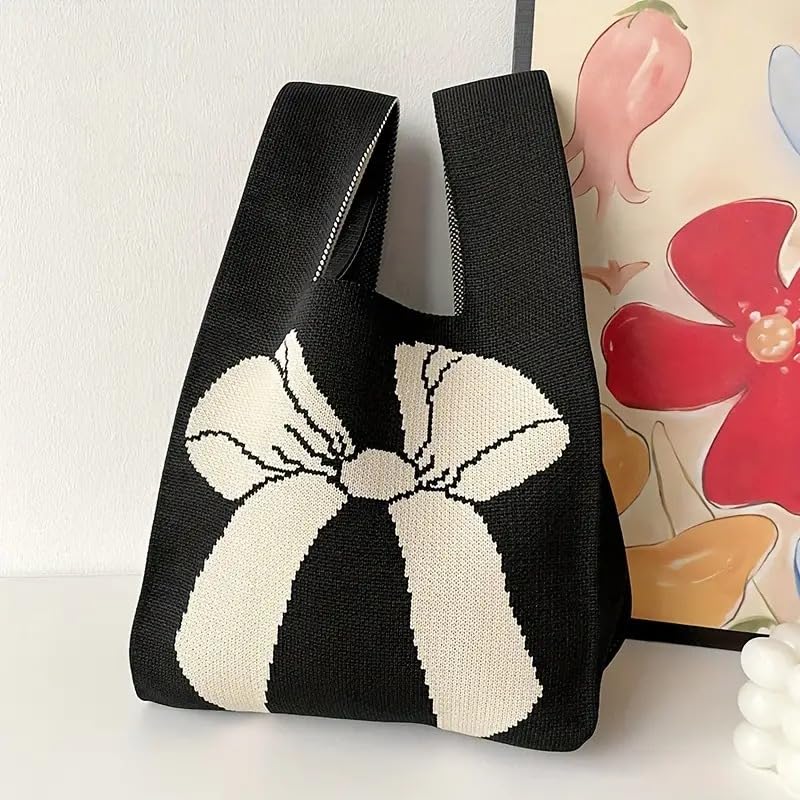 Image of Kawn Crochet Wrist Handbag for Women Wristlet Sleeve Knot Pouch Portable knitted breathable lightweight foldable Casual Small Purse Cute Tote Bag For Shopping, Dating, Travel