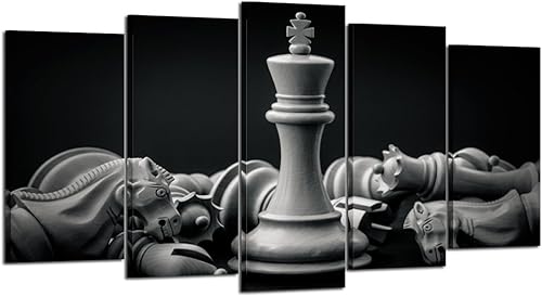Kreative Arts - Juego de 5 piezas en lienzo en blanco y negro diseño de caballero de ajedrez y caballero de ajedrez para decoración de pared de sala Kreative Arts - Juego de 5 piezas en lienzo en blanco y negro diseño de caballero de ajedrez y caballero de ajedrez para decoración de pared de sala