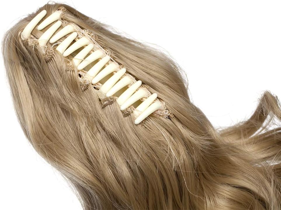 Claw Clip in Ponytail Hair Extension Synthetic Hair Extensions Hairpiece One Piece Long Pony Tails 12inch Curly - Ash Blonde - Image 5