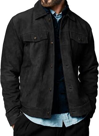 Mens Suede Leather Jacket Real Lambskin Suede Casual Leather Jackets For Men Suede Trucker Coat for Mens