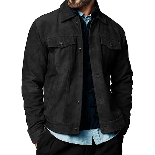 Jaqueta masculina de couro de camurça, camurça de cordeiro, casual, para homens, casaco de caminhoneiro masculino