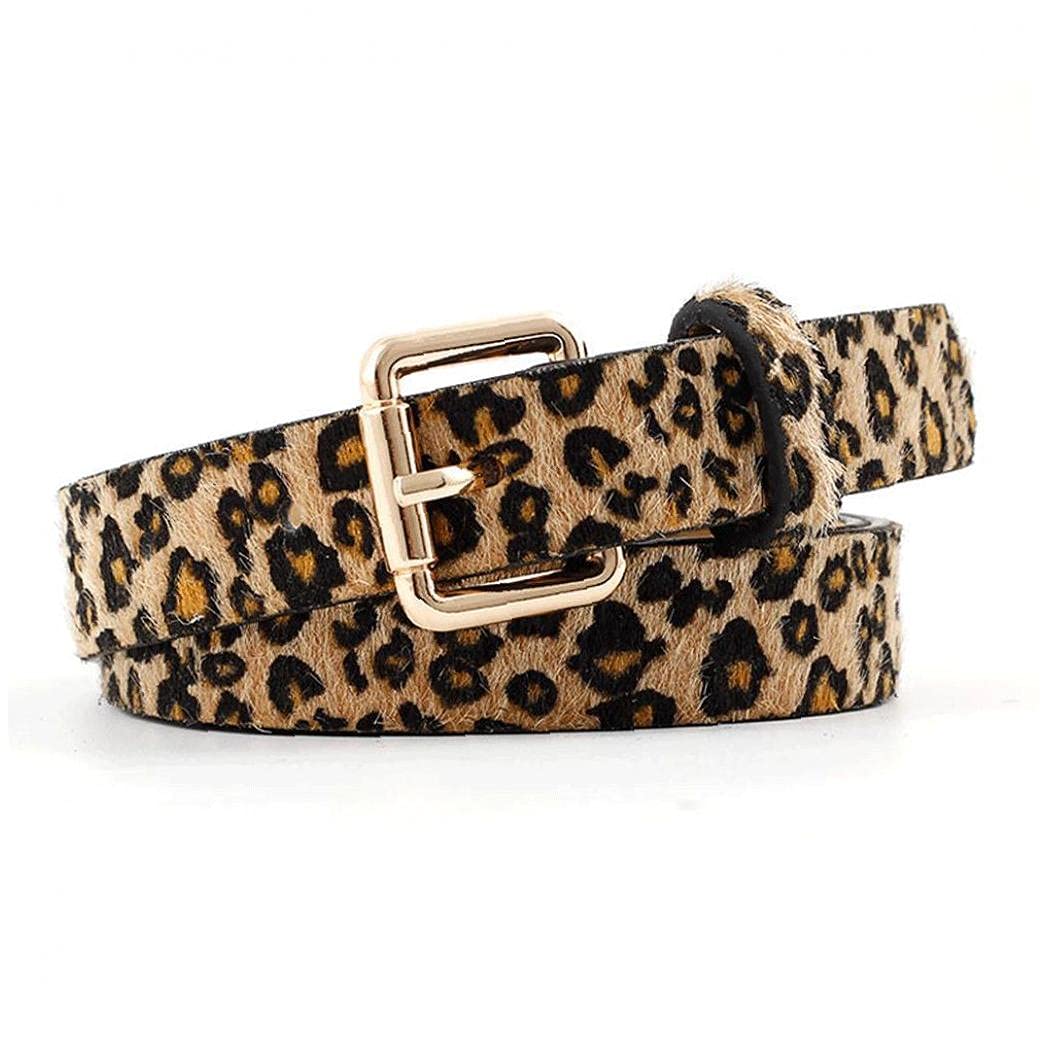 Froiny Ladies Leopard Print Pu Leather Belt Retro Artificial Horse Hair Waistband Women Pants Dresses Accessories