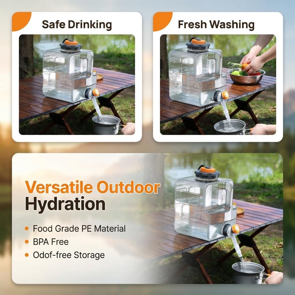 2.11-5.28 Gallon Water Jug, Camping Water Container with Spigot, No Leakage Water Tank Compatible with Electric Water Pumps, Water Bucket for Emergency Outdoor Hiking Picnic