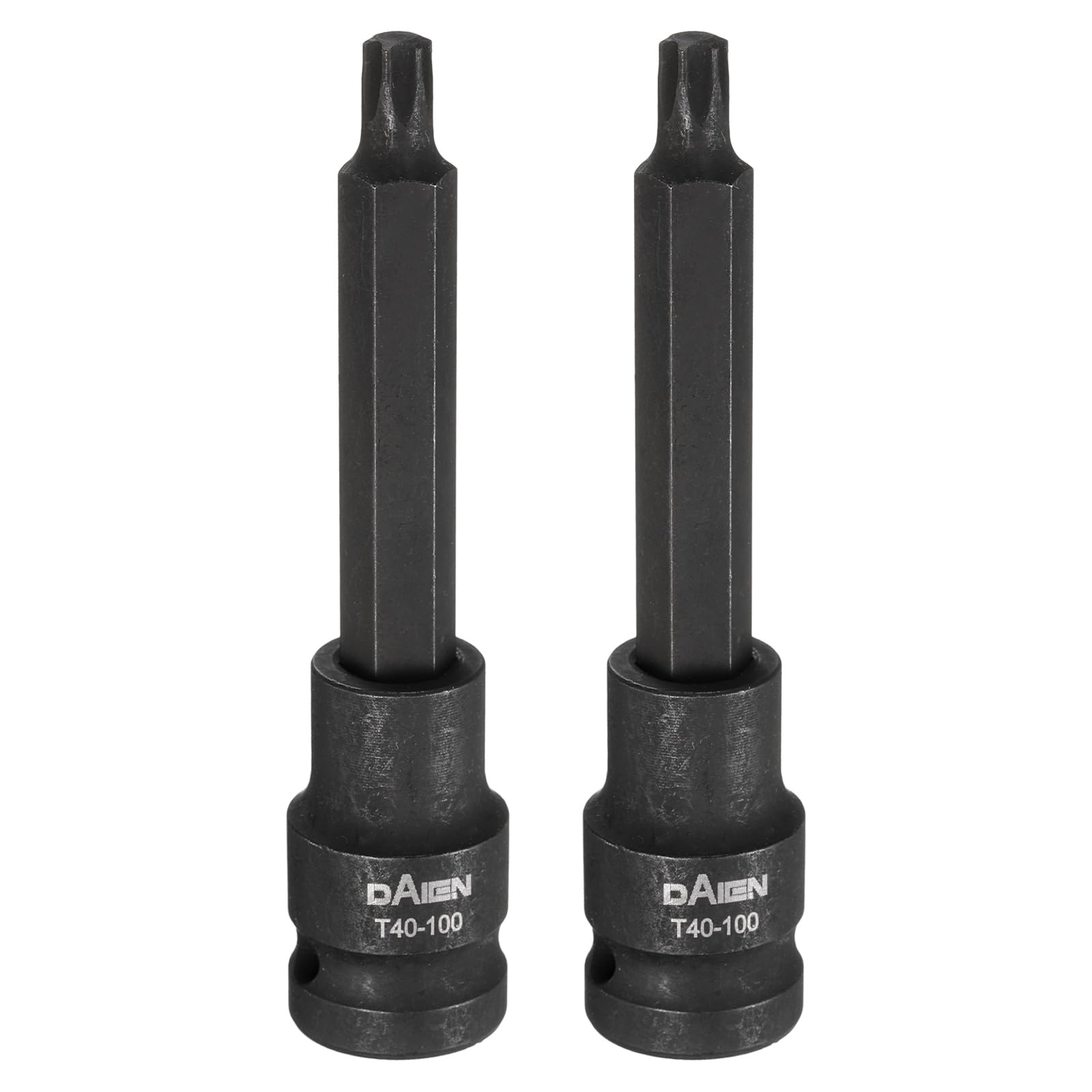 sourcing map 2pcs T40 Torx Bit Socket 100mm/3.94" Length 1/2" Square Drive Star 6 Point Extension Impact Bit Power Nut Driver Set S2 Steel Socket Ratchet Wrench Bits, Black