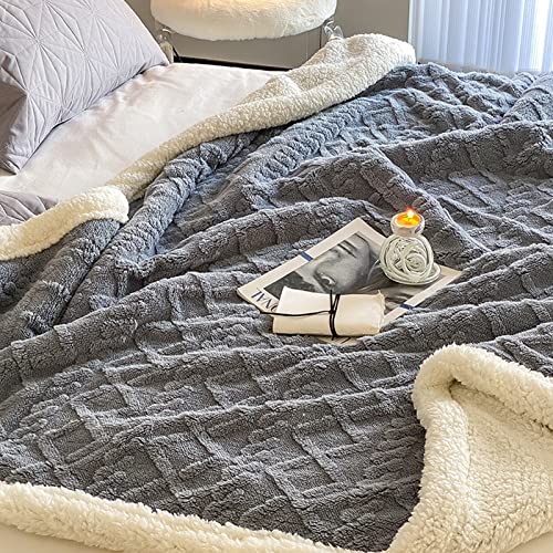Merrylife Sherpa Fleece Throw Blanket Cozy Soft 3D Stylish Design Fuzzy Thick Warm Blanket For Couch Sofa Bed (50" 60",Grey Blue) #TOP1