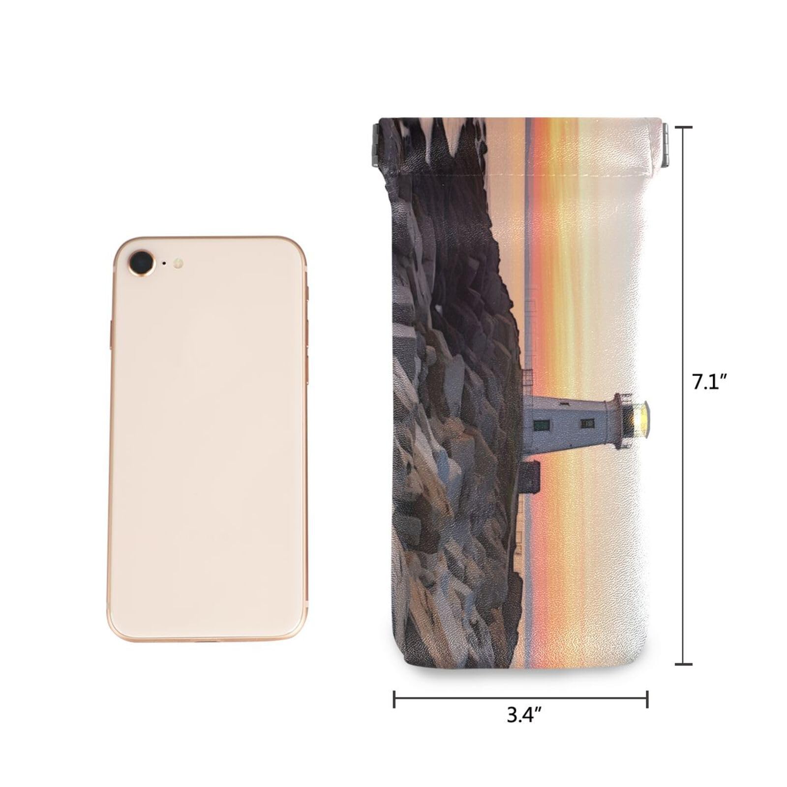 FLildon Seacoast Lighthouse Eyeglasses Pouch Squeeze Top Sunglasses Case Soft PU Leather Eyeglass Bag for Men Women