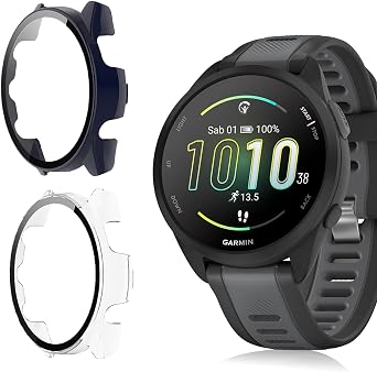 [2Pack] Case for Garmin Forerunner 165/165 Music Tempered Glass Screen Protector，PC Hard Case Tempered Glass Screen Protection Cover Slim Full Cover Scratch Proof Protector，Blue+Transparent