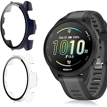 [2Pack] Case for Garmin Forerunner 165/165 Music Tempered Glass Screen Protector PC Hard Case Tempered Glass Screen Protection Cover Slim Full Cover Scratch Proof Protector Blue+Transparent