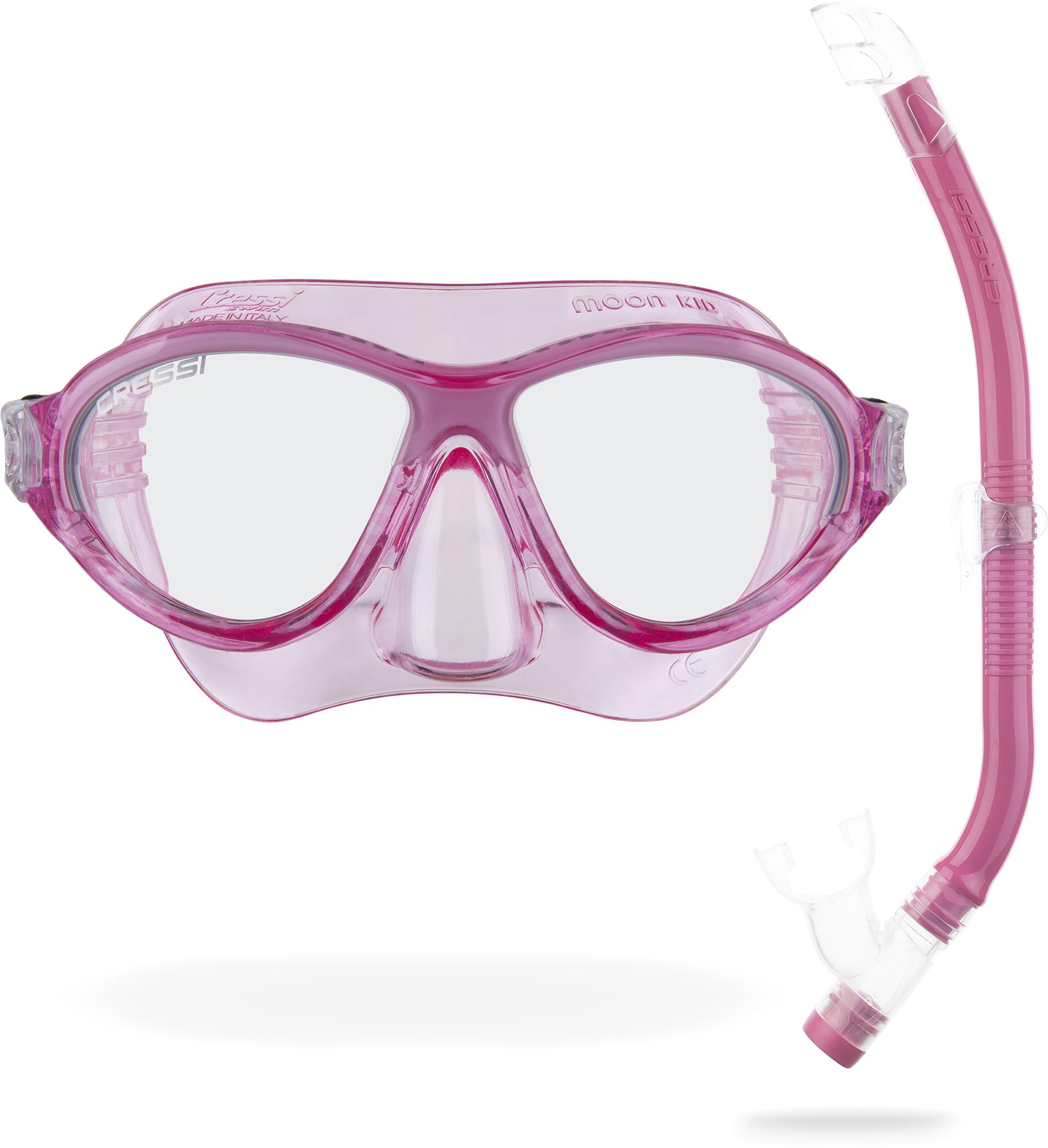 Cressi Moon Kid + Top Mask & Snorkel Combo Set - One Size, Pink/White, Silicone - Anti-Fog Snorkel Mask for Kids - Shatterproof Junior Goggles - Splash-Guard Tube for Diving & Snorkelling