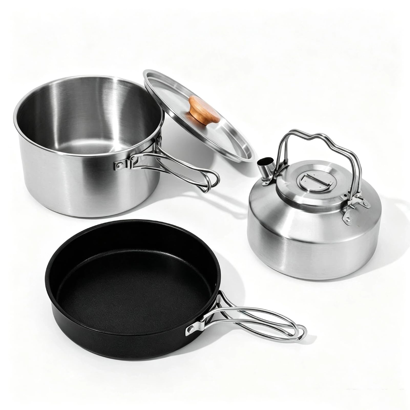 Kit de Casseroles Camping, Poêlé, Bouilloire, Casserole en Acier Inoxydable | cuisine, casseroles de casserole de randonnée pliable, mess de poêle portable léger compact, randonnée, Pique-niques, pêche