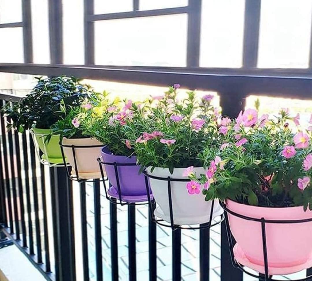 HOME DECO Hanging Flower Pot Holder Railing Potted Plant Stand for Home Balcony Décor, Colour; Black Set of 4 (B0BK6TJ4GY) Amazon Price History, Amazon Price Tracker