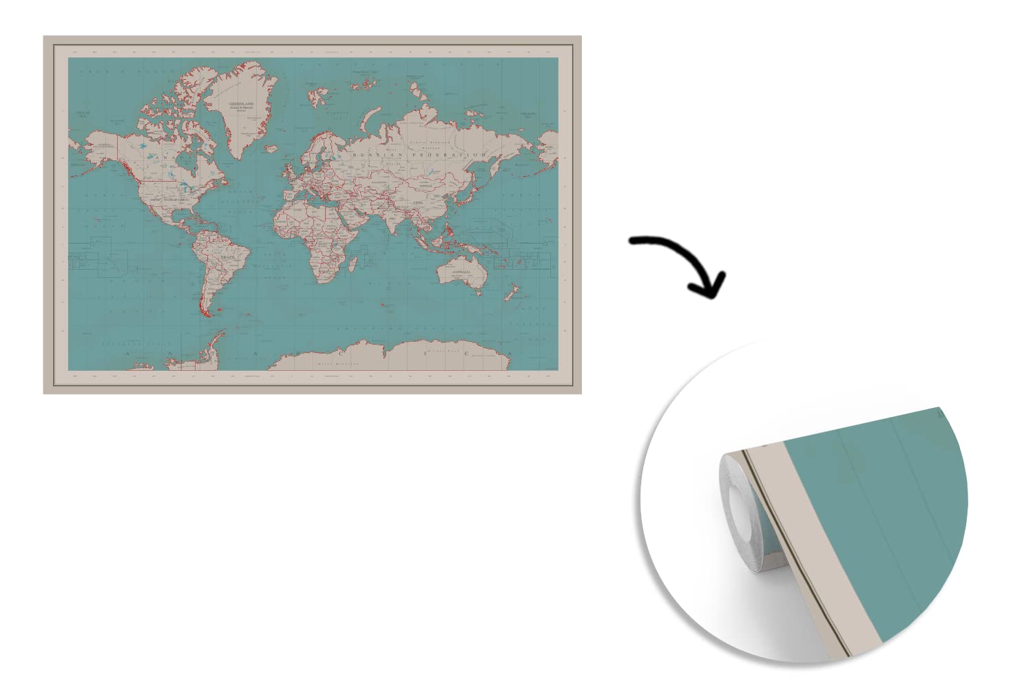 Selbstklebend Tapete Wandpapier Wandaufkleber Fototapete Tapeten Wanddeko 330x220 cm Weltkarte - Vintage - Atlas - Kinder - Jungen - Mädchen