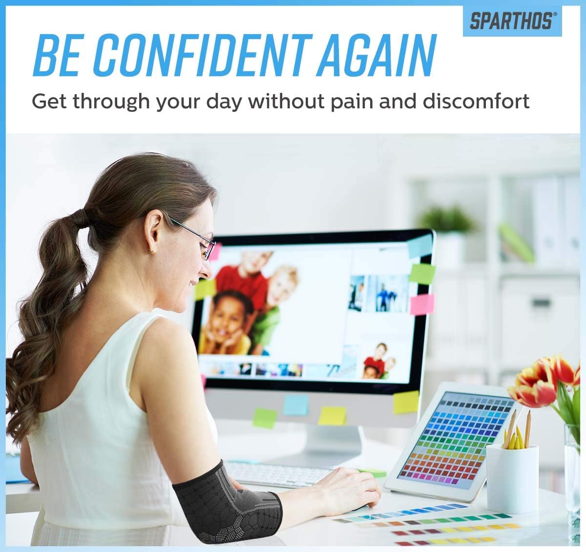 Sparthos Elbow Compression Sleeves (Pair) – Tennis and Golfer's Elbow Support – Elbow Brace for Men and Women – Made from Innovative Breathable Elastic Blend : Health & Household
