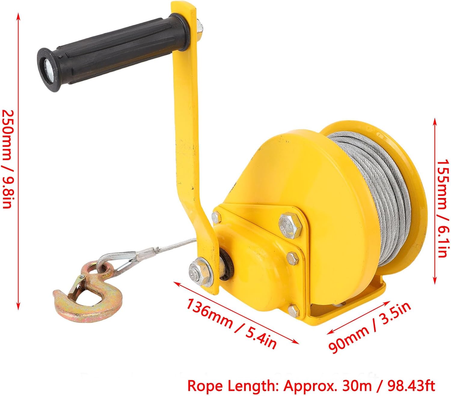 Hilitand 1200lb Heavy Duty Boat Winch Hand Winch with Dual Direction Automatic Braking System 30m Steel Cable for Boat Trailer ATV Garage Workshop