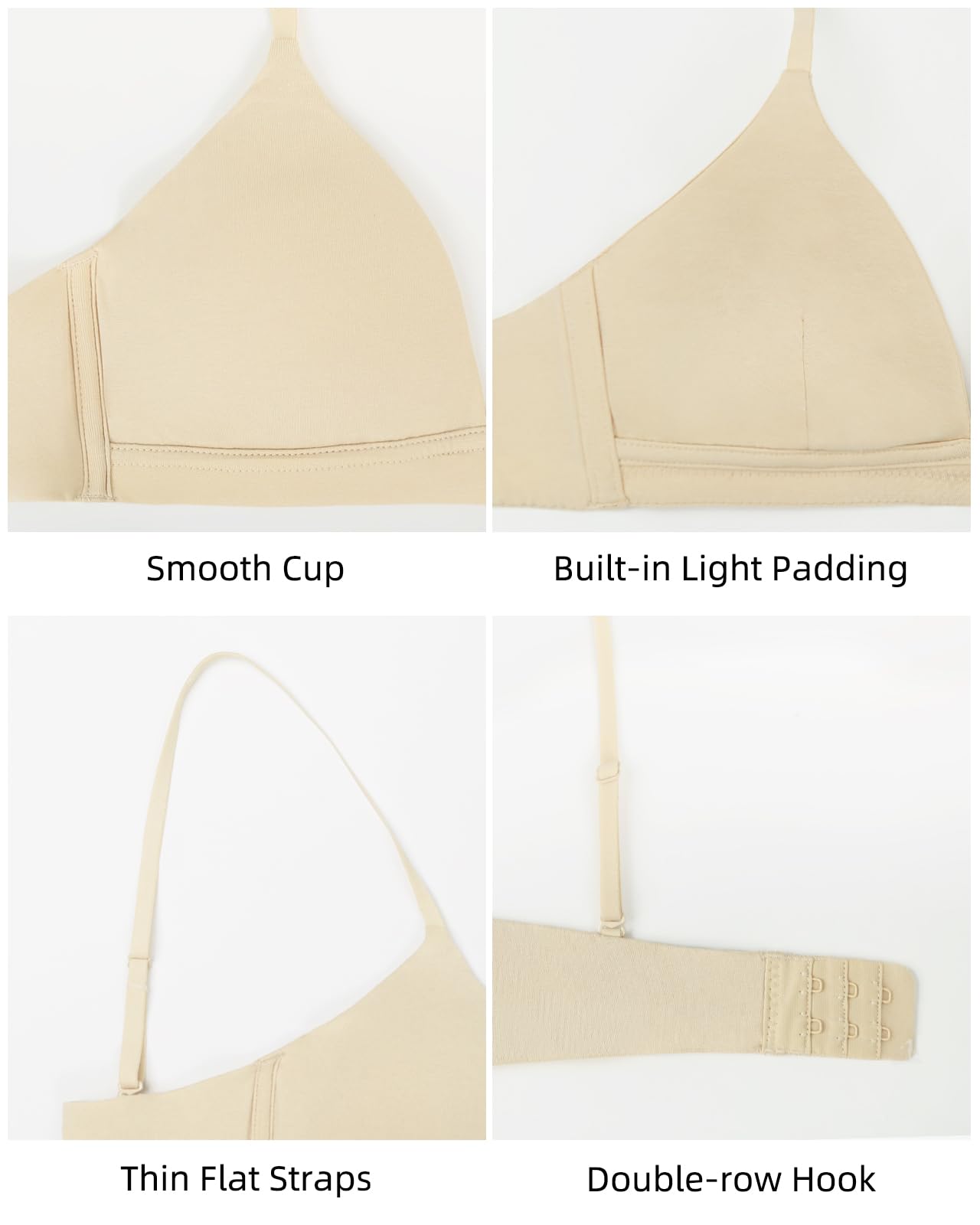 Sujetadores de algodón orgánico para mujer, sin varillas, ligeramente acolchado, triangular