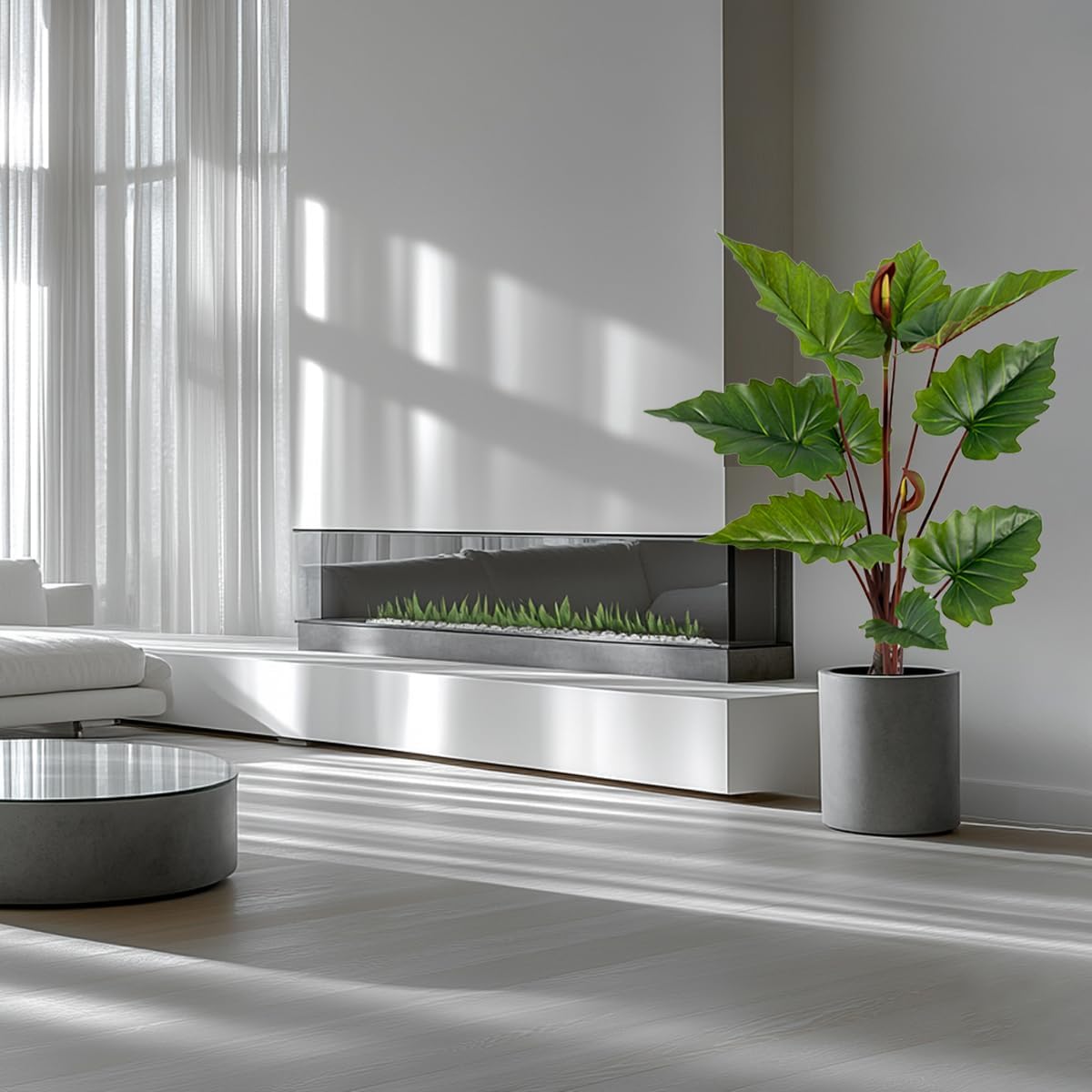 55in Tall Artificial Elephant Ear Plant - 9 Large Faux Tropical Leaves for Indoor Outdoor Jungle Decor Pet-Safe, Bendable Stems(4.6FT-1Pack)