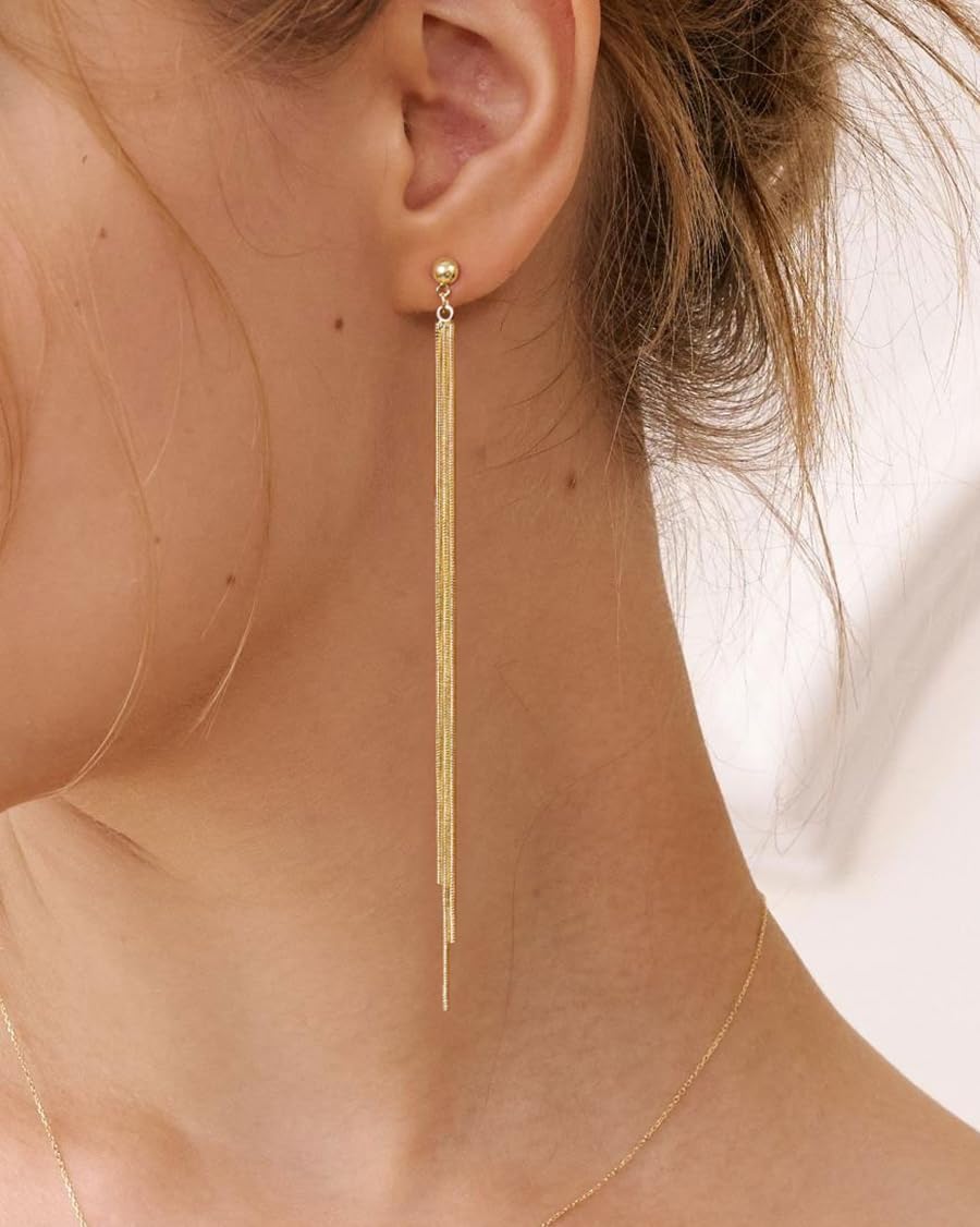 Dangle Earrings for Women - 14K Gold/White Gold/Rose Gold Plated Butterfly Heart Star Hoop Chain Long Tassel Cubic Zirconia CZ Dangle Earrings - Image 2